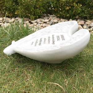 Outdoor Memorial Ornament. White Angel Wings Enfold 'Someone Special'.