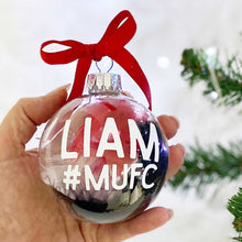 Load image into Gallery viewer, Personalised Sporting Club Colours Glass Christmas Bauble