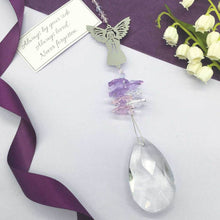 Load image into Gallery viewer, Memorial Sun Catcher. Silver Angel. Crystals with a Purple Tint.