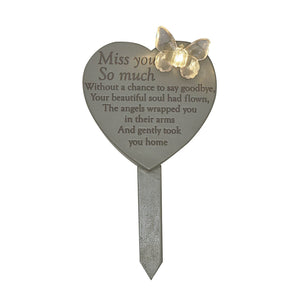 Memorial Solar Light Up Heart Stake Plaque - Miss you so much
