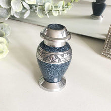 Load image into Gallery viewer, Token Cremation Urn, Black With Silver Flecks, Silver Botanical Trim