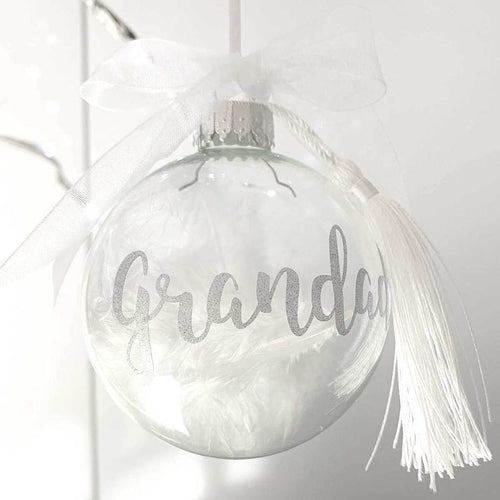 Personalised Luxury Feather Filled Glass Memorial Bauble