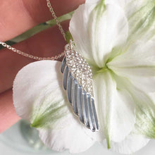 Load image into Gallery viewer, Memorial Necklace. Silver Plated. Angel Wing Pendant. With Condolence Card.