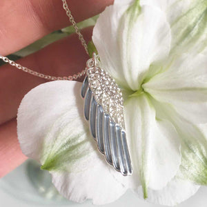 Memorial Necklace. Silver Plated. Angel Wing Pendant. With Condolence Card.
