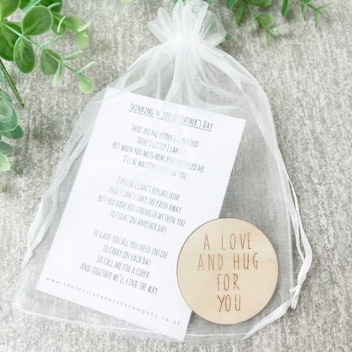 Thinking Of You On Father's Day Poem + Love & Hug Wooden Disc